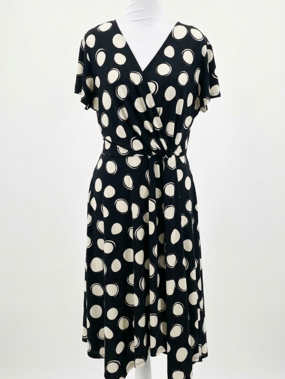 Perceptions Black & Cream Polka Dot Wrap Midi Dress